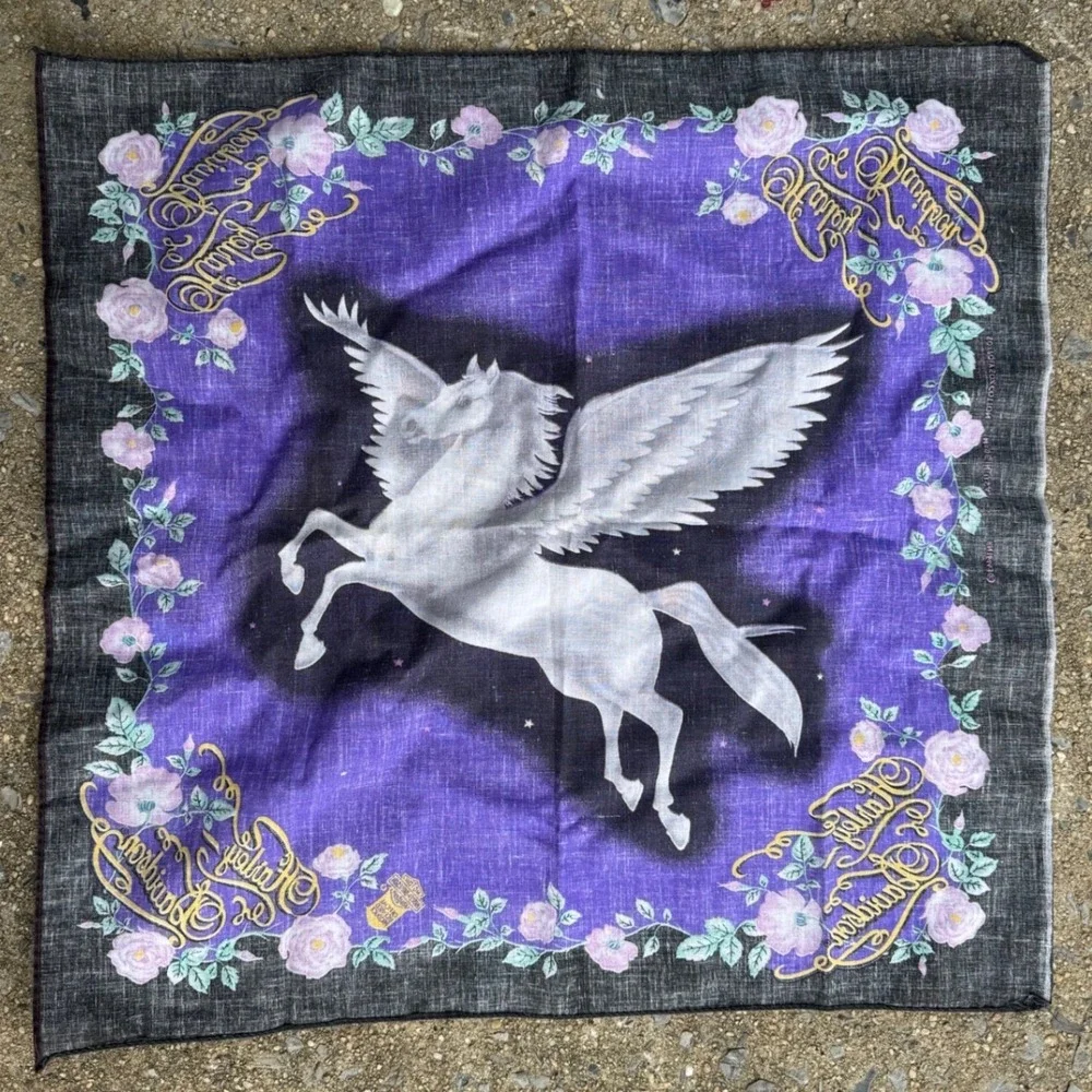 Vintage Harley Davidson Pegasus Bandana Purple Black Rose Made in USA RN16463